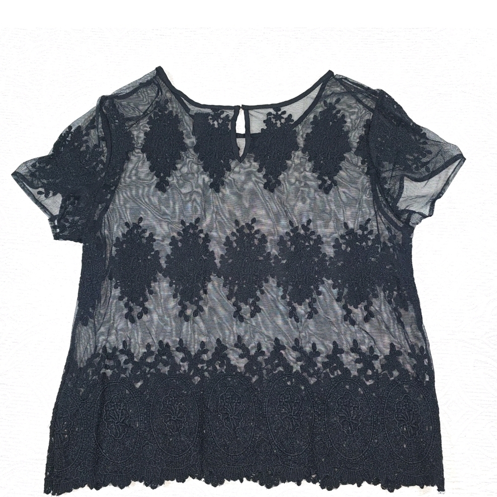 Forever 21 Black Sheer Lace Short Sleeve Blouse